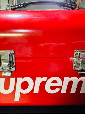 Supreme Red Metal Lunch Box with White Logo. Brand new, never used.